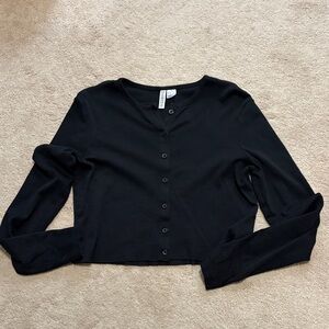 H&M Divided Black Button-Down Long Sleeve Cropped Top Size Medium